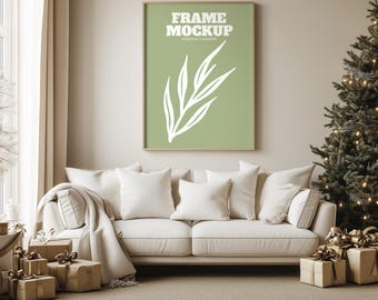 Holiday Frame Mockup | Christmas Frame Mockup |  Wall Art Mockup | Wood Mockup Frame | Festive Frame Mockup, Frame Mockup, PSD PNG
