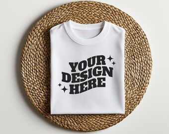 Bella Canvas Folded Mockup, Flat Lay Tshirt Mock-up, White Gildan Folded T-shirt Flatlay Mockup, POD Mockup