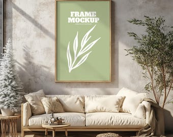 Holiday Frame Mockup | Christmas Frame Mockup |  Wall Art Mockup | Wood Mockup Frame | Festive Frame Mockup, Frame Mockup, PSD PNG