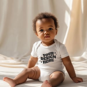 Baby Onesie Mockup, Gildan Cotton White Infant Bodysuit Mock up, Baby Model Mock up, Child Lifestyle Blank Bodysuit Mockup Template