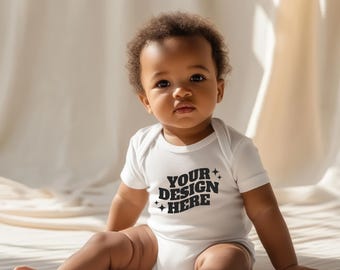 Baby Onesie Mockup, Gildan Cotton White Infant Bodysuit Mock up, Baby Model Mock up, Child Lifestyle Blank Bodysuit Mockup Template