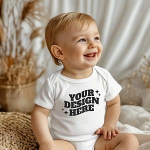 Baby Onesie Mockup, Gildan Cotton White Infant Bodysuit Mock up, Baby Model Mock up, Child Lifestyle Boho Blank Bodysuit Mockup Template