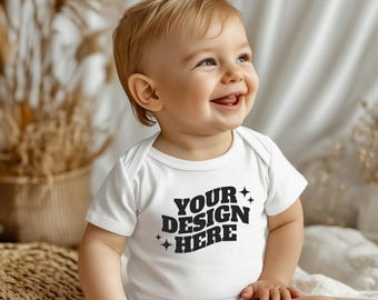 Baby Onesie Mockup, Gildan Cotton White Infant Bodysuit Mock up, Baby Model Mock up, Child Lifestyle Boho Blank Bodysuit Mockup Template