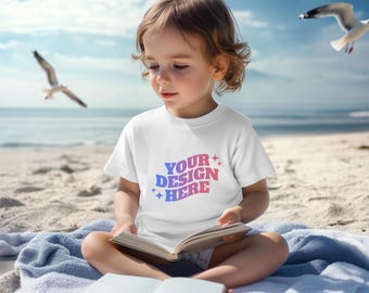 Kids TShirt Mockup, Toddler Boy Mockup, Bella Canvas Kids White Shirt Mockup, Gildan Lifestyle Summer Beach Blank Boho Tee T-Shirt Template