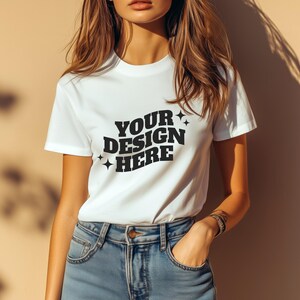 Comfortkleuren wit shirtmodel, Bella Canvas mockup, modelmodel, wit T-shirtmodel, wit Bella Canvas 3001 shirtmodel