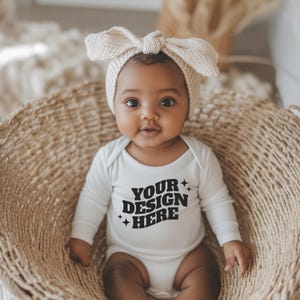 Baby Onesie Mockup, Gildan Cotton White Infant Bodysuit Mock up, Baby Model Mock up, Child Lifestyle Blank Bodysuit Mockup Template