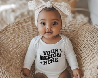 Baby Onesie Mockup, Gildan Cotton White Infant Bodysuit Mock up, Baby Model Mock up, Child Lifestyle Blank Bodysuit Mockup Template