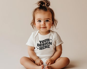 Baby Onesie Mockup, Gildan Cotton White Infant Bodysuit Mock up, Baby Model Mock up, Child Lifestyle Blank Bodysuit Mockup Template