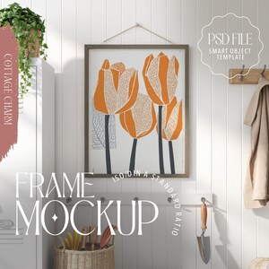 Cottagecore Frame Mockup PSD – Digital Wall Art Template with Smart Object | High Resolution Rustic Frame Mock-Up for Artwork & Prints