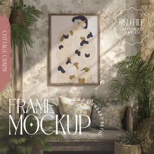 Cottagecore Frame Mockup PSD – Digital Wall Art Template with Smart Object | High Resolution Rustic Frame Mock-Up for Artwork & Prints