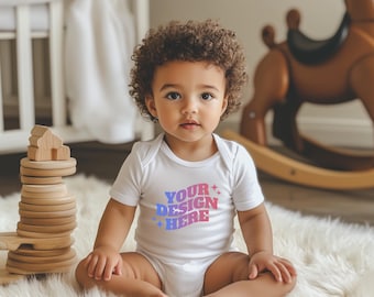 Baby Onesie Mockup, Gildan Cotton White Infant Bodysuit Mock up, Baby Model Mock up, Child Lifestyle Blank Bodysuit Mockup Template