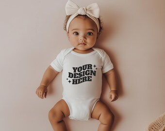 Baby Onesie Mockup, Gildan Cotton White Infant Bodysuit Mock up, Baby Model Mock up, Child Lifestyle Blank Bodysuit Mockup Template