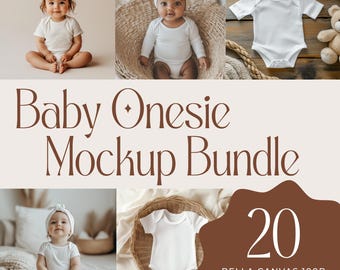 Baby Onesie Bodysuit Mockup Bundle | Boho Short Long Sleeve Romper | White Rabbit Skins 4424 | Bella Canvas 100B | Onesie Model Mockup