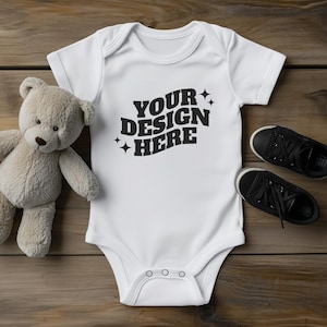 Baby Onesie Mockup, Gildan Cotton White Infant Bodysuit Mock up, Baby Model Mock up, Child Lifestyle Blank Bodysuit Mockup Template