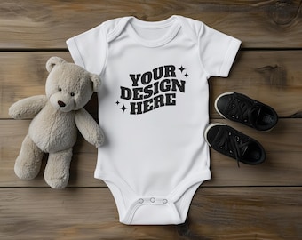 Baby Onesie Mockup, Gildan Cotton White Infant Bodysuit Mock up, Baby Model Mock up, Child Lifestyle Blank Bodysuit Mockup Template