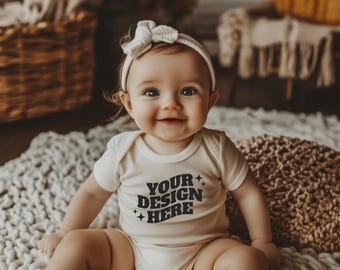 Baby Onesie Mockup, Gildan Cotton White Infant Bodysuit Mock up, Baby Model Mock up, Child Lifestyle Blank Bodysuit Mockup Template