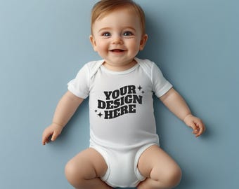 Baby Onesie Mockup, Gildan Cotton White Infant Bodysuit Mock up, Baby Model Mock up, Child Lifestyle Blank Bodysuit Mockup Template