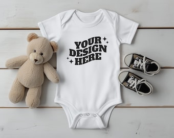 Baby Onesie Mockup, Gildan Cotton White Infant Bodysuit Mock up, Baby Model Mock up, Child Lifestyle Blank Bodysuit Mockup Template