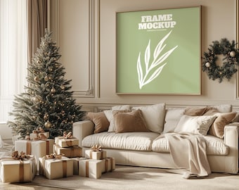 Holiday Frame Mockup | Christmas Frame Mockup |  Wall Art Mockup | Wood Mockup Frame | Festive Frame Mockup, Frame Mockup, PSD PNG