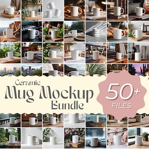 50+ White Ceramic Mug Mockup Bundle | High-Resolution Lifestyle Scenes | Plain Coffee Mug 11oz Cup | Minimal, Cottagecore, Outdoor & More