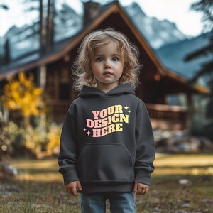 Kids Hoodie Mockup, Mockup Toddler Girl, Gildan Kids White Black Hoodie Mockup, Lifestyle Blank Hoodie Mockup Template