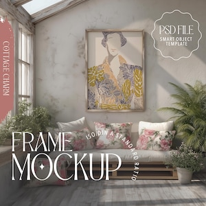 Cottagecore Frame Mockup PSD – Digital Wall Art Template with Smart Object | High Resolution Rustic Frame Mock-Up for Artwork & Prints