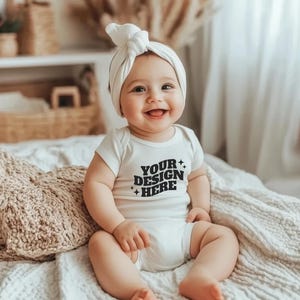Baby Onesie Mockup, Gildan Cotton White Infant Bodysuit Mock up, Baby Model Mock up, Child Lifestyle Blank Bodysuit Mockup Template