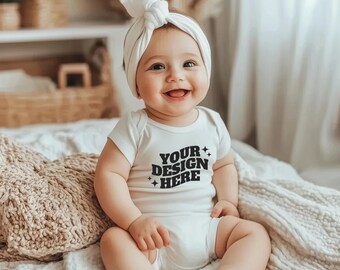 Baby Onesie Mockup, Gildan Cotton White Infant Bodysuit Mock up, Baby Model Mock up, Child Lifestyle Blank Bodysuit Mockup Template