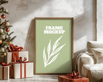 Holiday Frame Mockup | Christmas Frame Mockup |  Wall Art Mockup | Wood Mockup Frame | Festive Frame Mockup, Frame Mockup, PSD PNG