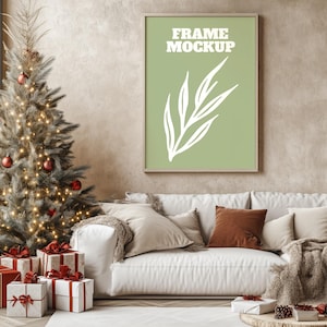 Holiday Frame Mockup | Christmas Frame Mockup |  Wall Art Mockup | Wood Mockup Frame | Festive Frame Mockup, Frame Mockup, PSD PNG