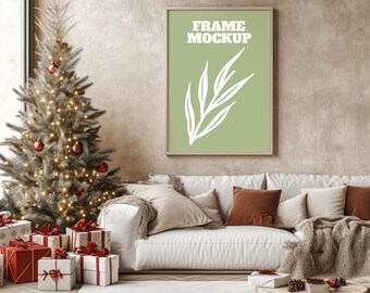 Holiday Frame Mockup | Christmas Frame Mockup |  Wall Art Mockup | Wood Mockup Frame | Festive Frame Mockup, Frame Mockup, PSD PNG