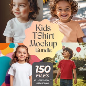 Kids TShirt Mockup Bundle, Kids Model Template, Bella Canvas 3001Y, Gildan 5000B Youth Girl Boy Mock up, Kids Tees 150 Mockups Collection