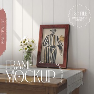 Cottagecore Frame Mockup PSD – Digital Wall Art Template with Smart Object | High Resolution Rustic Frame Mock-Up for Artwork & Prints