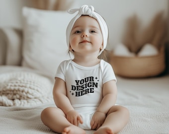 Baby Onesie Mockup, Gildan Cotton White Infant Bodysuit Mock up, Baby Model Mock up, Child Lifestyle Blank Bodysuit Mockup Template