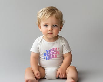 Baby Onesie Mockup, Gildan Cotton White Infant Bodysuit Mock up, Baby Model Mock up, Child Lifestyle Blank Bodysuit Mockup Template