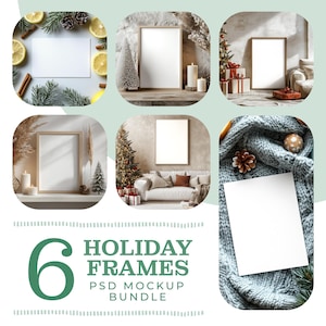 Holiday Frame Mockup Bundle | Christmas Frame Mockup |  Wall Art Mockup | Wood Mockup Frame | Festive Frame Mockup, Frame Mockup, PSD PNG