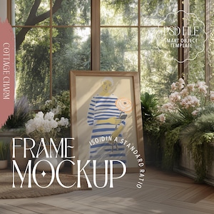 Cottagecore Frame Mockup PSD – Digital Wall Art Template with Smart Object | High Resolution Rustic Frame Mock-Up for Artwork & Prints
