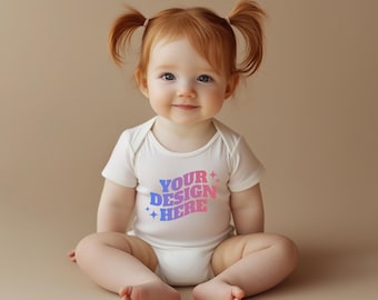 Baby Onesie Mockup, Gildan Cotton White Infant Bodysuit Mock up, Baby Model Mock up, Child Lifestyle Blank Bodysuit Mockup Template
