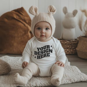Baby Onesie Mockup, Gildan Cotton White Infant Bodysuit Mock up, Baby Model Mock up, Child Lifestyle Blank Bodysuit Mockup Template