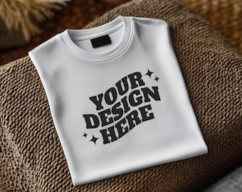 Folded Tshirt Mockup, Flat Lay Tshirt Mock-up, White Gildan Folded T-shirt Flatlay Mockup, POD Mockup