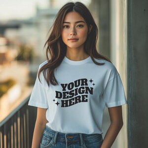 Comfortkleuren wit shirtmodel, Bella Canvas mockup, modelmodel, wit T-shirtmodel, wit Bella Canvas 3001 shirtmodel