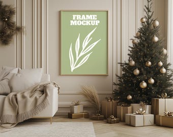 Holiday Frame Mockup | Christmas Frame Mockup |  Wall Art Mockup | Wood Mockup Frame | Festive Frame Mockup, Frame Mockup, PSD PNG