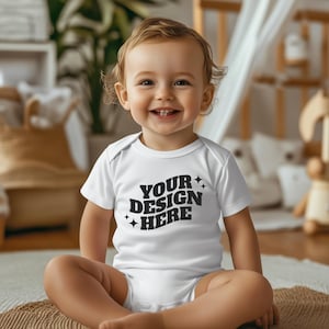 Baby Onesie Mockup, Gildan Cotton White Infant Bodysuit Mock up, Baby Model Mock up, Child Lifestyle Boho Blank Bodysuit Mockup Template