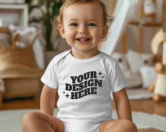 Baby Onesie Mockup, Gildan Cotton White Infant Bodysuit Mock up, Baby Model Mock up, Child Lifestyle Boho Blank Bodysuit Mockup Template