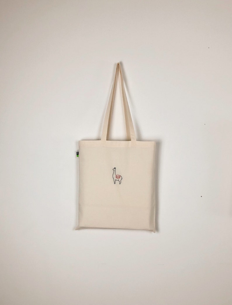 Hand embroidered organic jute bag with Lama motif fabric bag pouch jute bag tote bag fabric bag