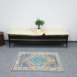Small Vintage Rug, Soft Pink Rug, Antique Small Rug, Tusrkish Muted Rug, 3x4 Oushak Rug, Wool Area Rug, Bathroom Rug