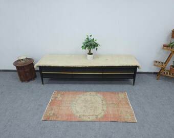 2x4 Vintage Rug, Turkish Rug, Oushak Rug, Red Green Area Rug, Wool Medallion Rug, Anatolian Rug
