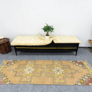 Vintage Runner Rug, Turkish Runner Rug, Oushak Runner Rug, Neutral Hallway Runner Rug, 3x8 Runner Rug