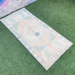 Oushak Rug, Faded Turkish Area Rug, Small Size Runner, Boho Entry Rug, Vintage Soft Rug