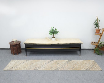 Turkish Oushak Runner Rug 2x9, Long Narrow Vintage Kitchen Rug Runner, 1'9" x 9'5" ft, Rug Runners
